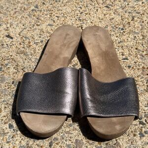 Chocolat Blu Metallic Pewter Leather Wedge Slide Sandals Women 10 Cork Platform